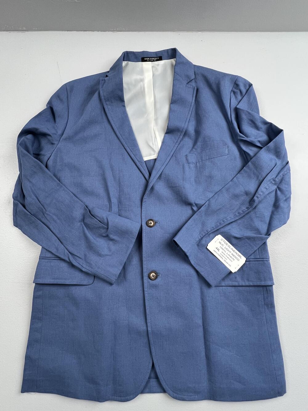 Jackson James Suit Jacket Mens 44L Blue Linen Two Button Blazer Formal Wedding
